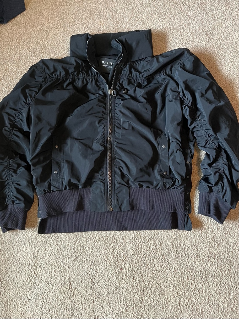 Athleta Black jetset Bomber Jacket